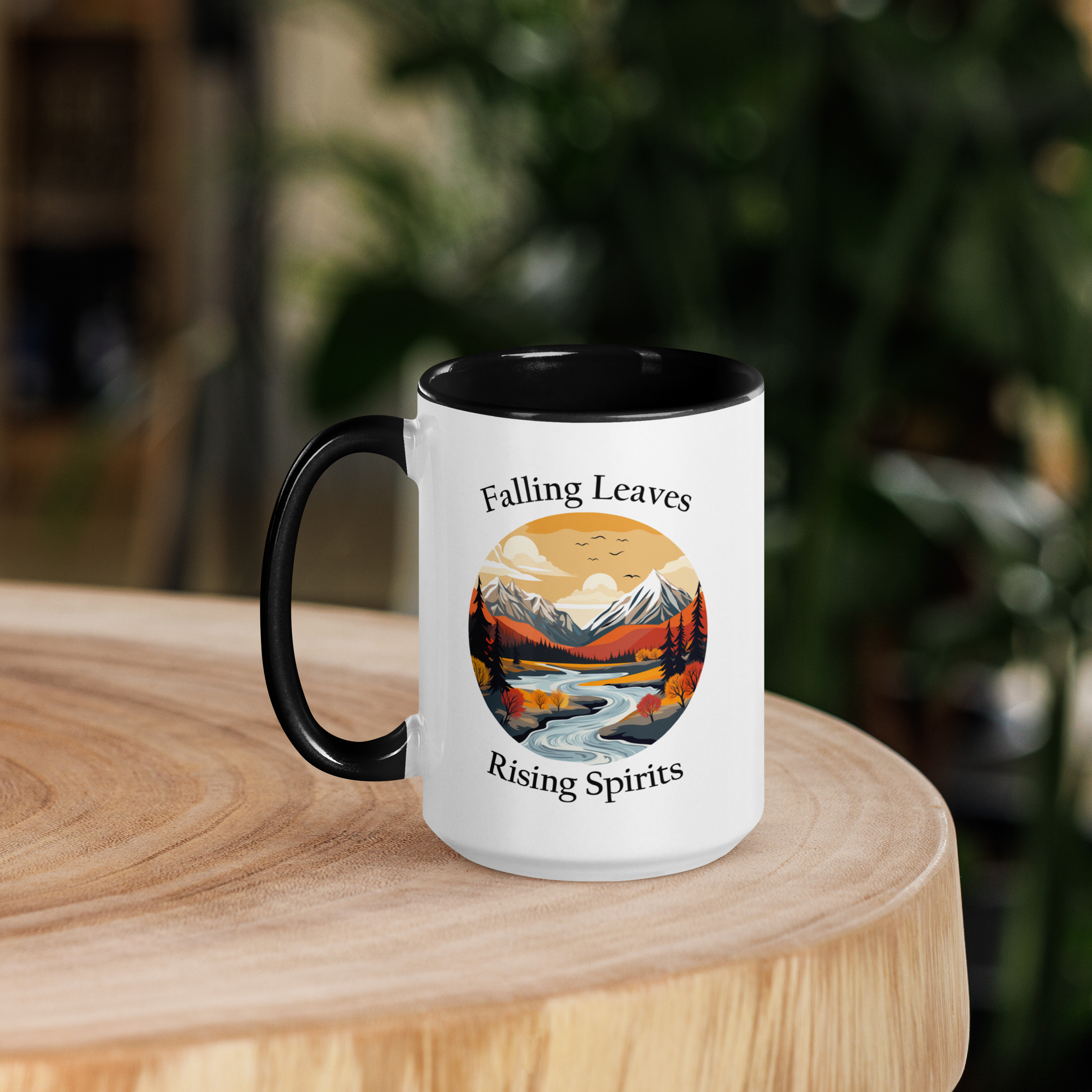 Large Falling Leaves, Rising Spirits Coffee Mug with Black Inside