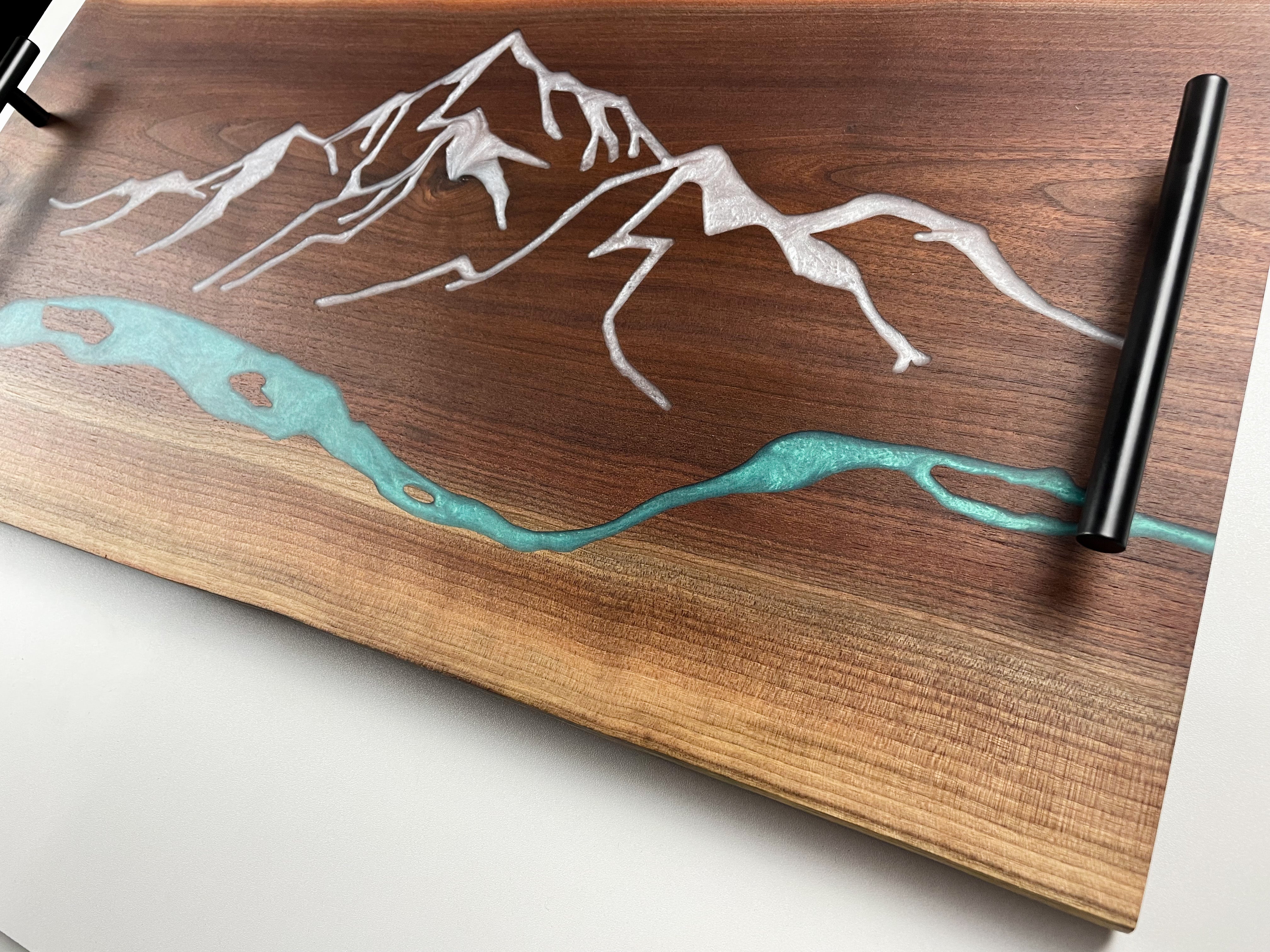 Mountain River Serving Tray - Epoxy and Black Walnut Double Live Edge