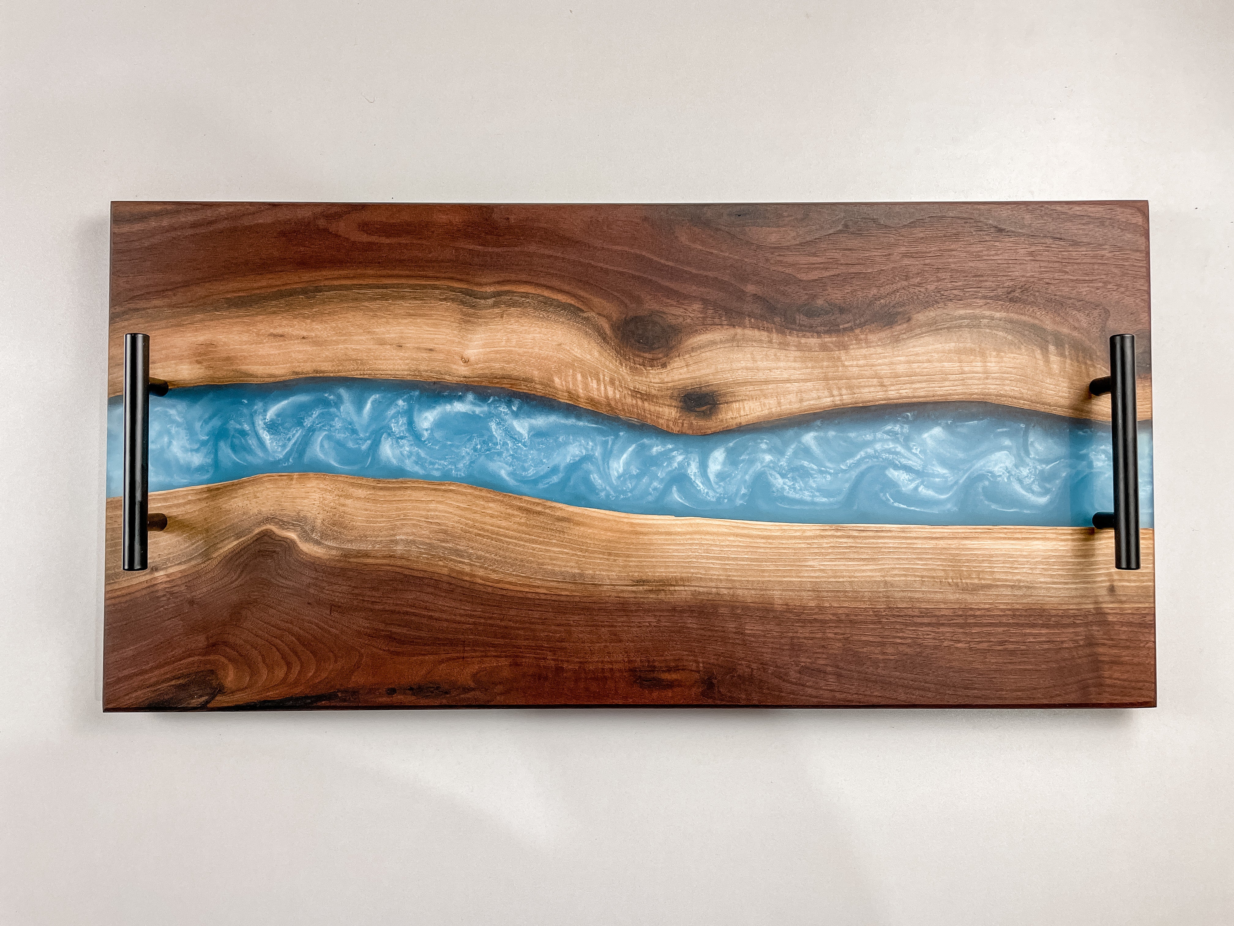 Extra Large Personalized Black Walnut & Epoxy Live Edge Serving Board With Handles