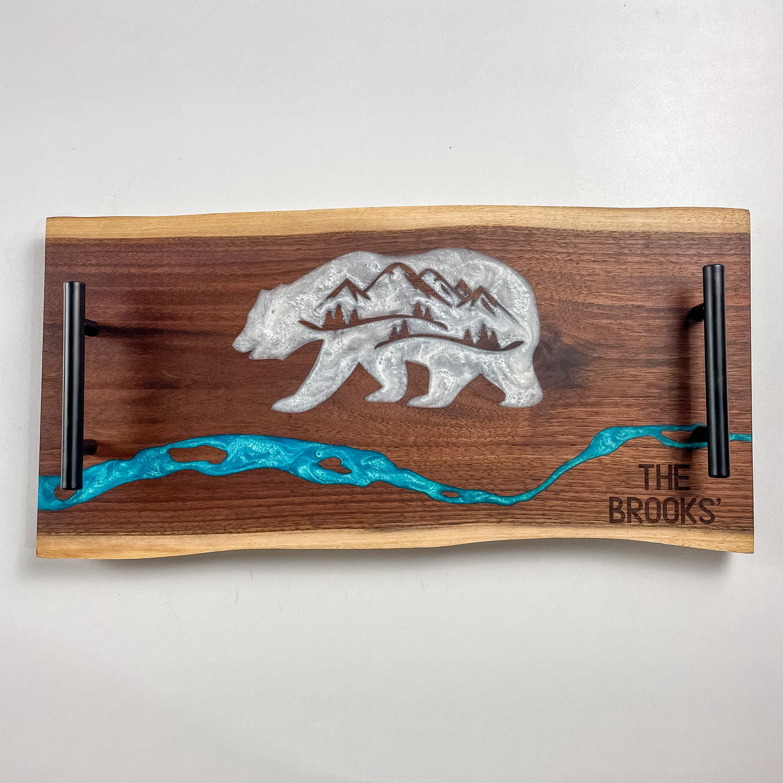 Bear River Charcuterie Epoxy and Black Walnut Double Live Edge Serving Tray